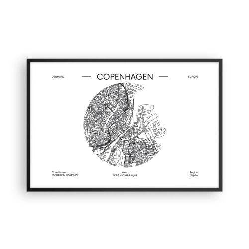 Poster in einem schwarzem Rahmen - Anatomie von Kopenhagen - 91x61 cm