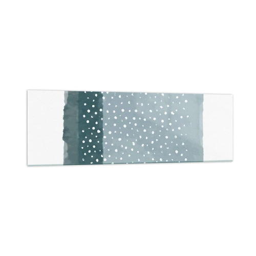 Glasbild - Bild auf glas - Ein minimalistisches Gemälde in Blautönen mit Punkten - 160x50cm - Auf Blau gewachsen - Moderne Wanddekoration für Wohnzimmer und Schlafzimmer ARTTOR