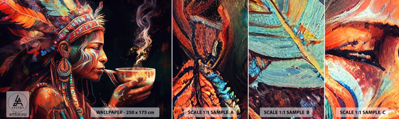 Fototapetenmuster Standard Eco - Magisches Ritual - Schamane, indisch, Ayahuasca - 100x30 cm