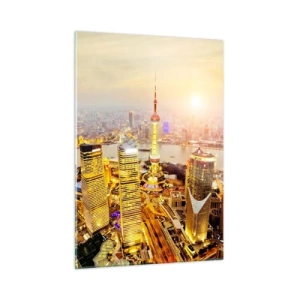 Glasbild - Bild auf glas - Panorama der Stadt bei Sonnenuntergang mit Wolkenkratzern - 50x70cm - Asiatischer Traum - Moderne Wanddekoration für Wohnzimmer und Schlafzimmer ARTTOR
