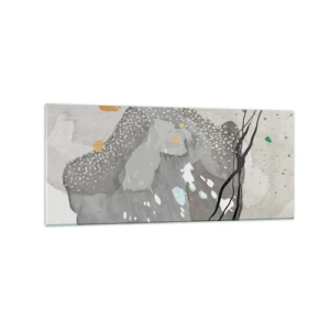 Glasbild - Bild auf glas - Organische Formen in Grautönen mit Akzenten in Schwarz und Gold - 120x50cm - Organische Komposition - Moderne Wanddekoration für Wohnzimmer und Schlafzimmer ARTTOR