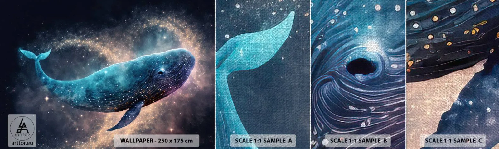 Fototapeten Muster Premium Canvas - Es gibt so eine Welt… - Wal, Magie, Fantastisch - 100x30 cm