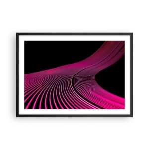 Poster in einem schwarzem Rahmen - Futuristische Linien in Rosatönen auf schwarzem Hintergrund - 70x50cm - Allee des Lichts - Moderne Wanddekoration für Wohnzimmer und Schlafzimmer ARTTOR
