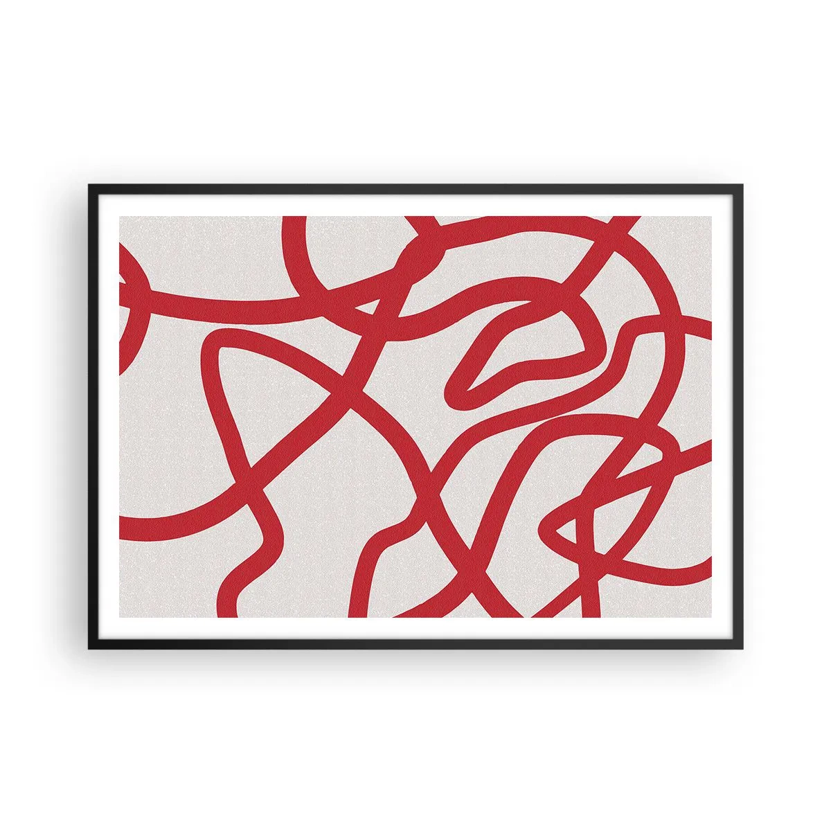 Poster in einem schwarzem Rahmen - Rote abstrakte Linien auf weißem Hintergrund - 100x70cm - Rot auf Weiß - Moderne Wanddekoration für Wohnzimmer und Schlafzimmer ARTTOR