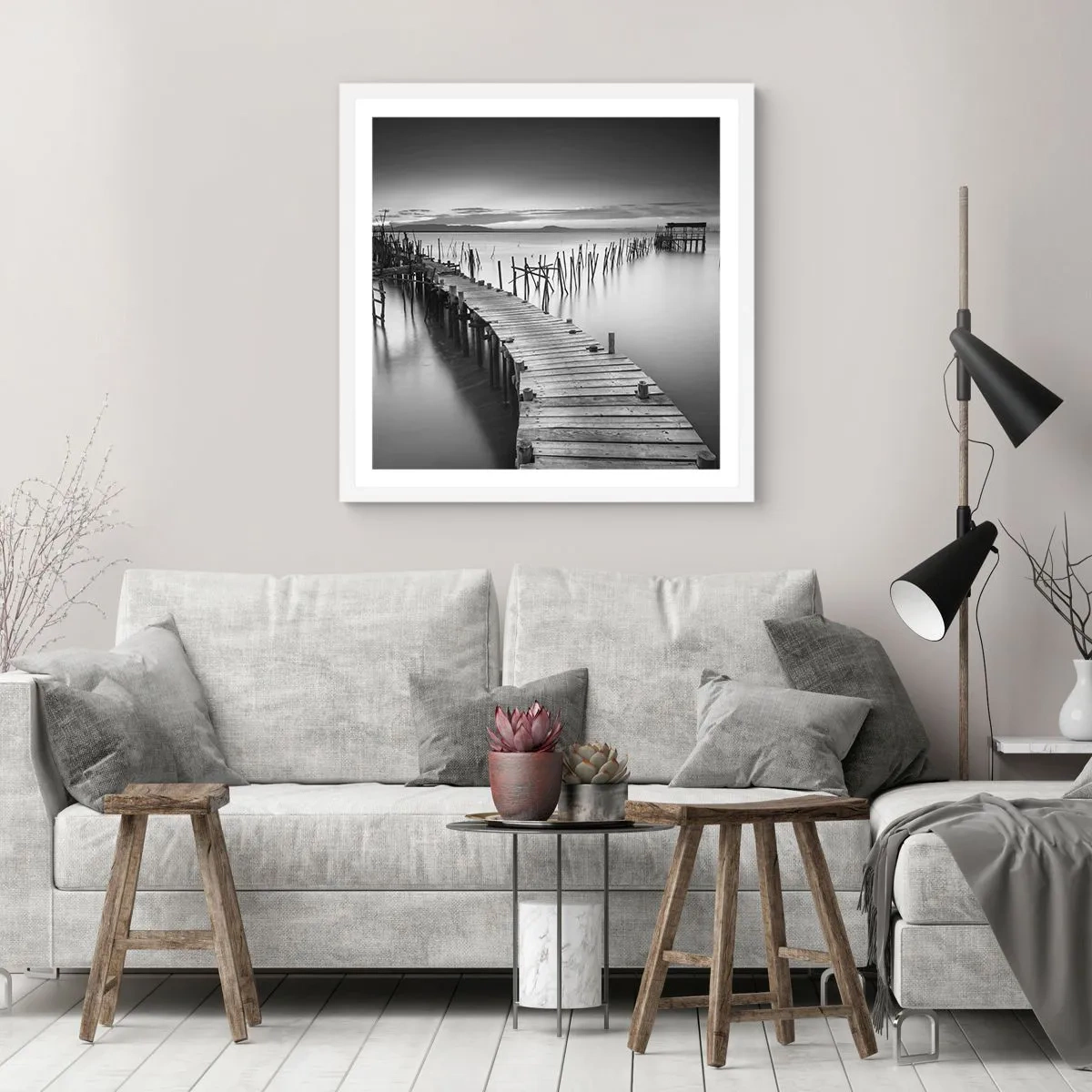 Poster in einem weißen Rahmen - Der Frieden eines vergessenen Ufers - 50x50 cm