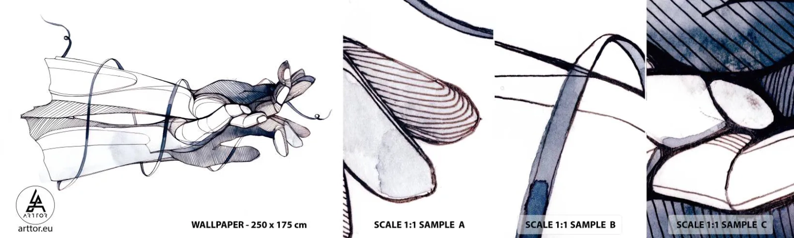 Fototapeten Muster Selbstklebend Deluxe Sticker - Touch-Studie - Abstraktion, Hände, Grafik - 100x30 cm