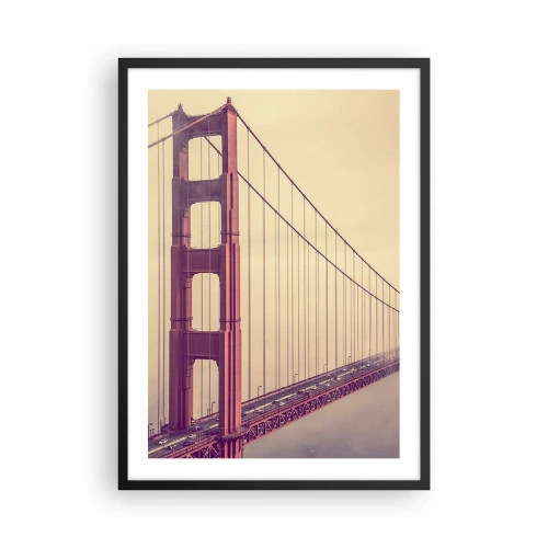 Poster in einem schwarzem Rahmen - Golden Gate Bridge im Vintage-Nebel - 50x70cm - Zwischen Himmel und Erde - Moderne Wanddekoration für Wohnzimmer und Schlafzimmer ARTTOR