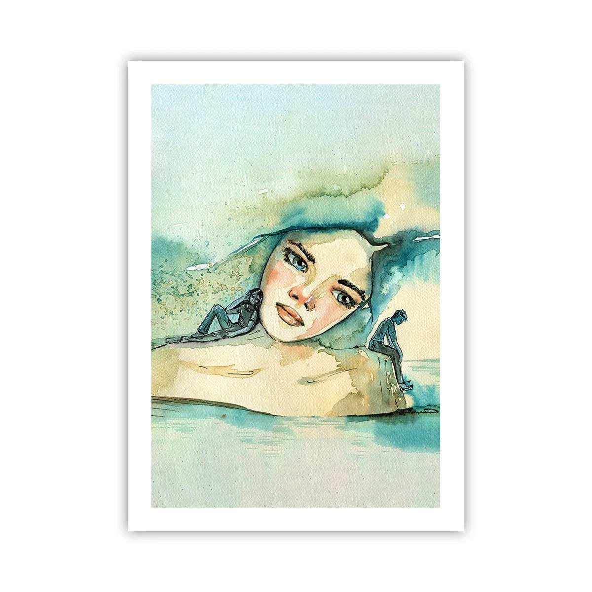 Poster - Porträt einer Frau im künstlerischen Aquarellstil - 50x70cm - Bin ich blau? - Moderne Wanddekoration für Wohnzimmer und Schlafzimmer ARTTOR