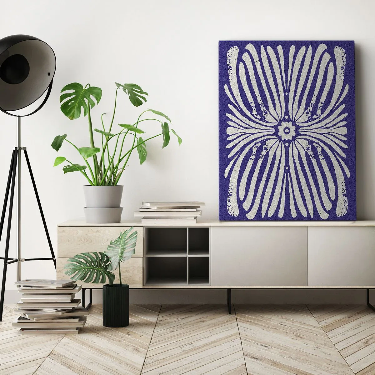 Bild auf Leinwand - Leinwandbild - Ethno-Muster in Lila- und Weißtönen - 50x70cm - Ethnische Inspirationen - Moderne Wanddekoration für Wohnzimmer und Schlafzimmer ARTTOR