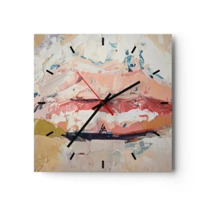 Wanduhr - Glasuhr - Eine abstrakte Komposition, die die Lippen einer Frau in Pastellfarben darstellt. - 30x30cm - Es weckt die Sinne - Moderne Wanddekoration für Wohnzimmer und Schlafzimmer ARTTOR