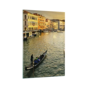 Glasbild - Bild auf glas - Gondel auf einem Kanal in Venedig bei Sonnenuntergang - 70x100cm - Auf der Sonnenseite der Straße - Moderne Wanddekoration für Wohnzimmer und Schlafzimmer ARTTOR