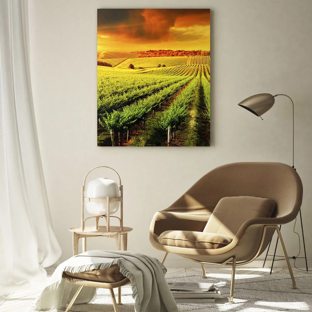 Glasbild - Bild auf glas - Goldene Weinberge, beleuchtet von den Sonnenstrahlen - 80x120cm - Unter der australischen Sonne - Moderne Wanddekoration für Wohnzimmer und Schlafzimmer ARTTOR