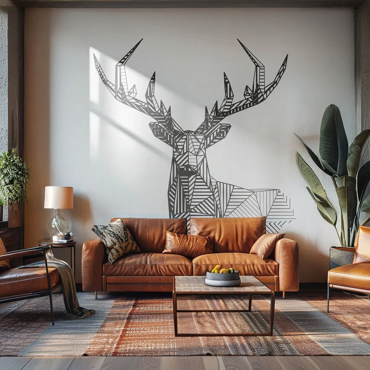 Fototapete Premium Sand - Ein Hirsch im kubistischen Stil - Abstraktion, Reh, Tiere - 100x70 cm