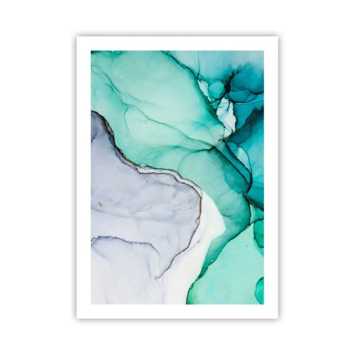 Poster - Ein abstraktes Muster in Türkis- und Grautönen, inspiriert von der Natur. - 50x70cm - Eine Studie in Türkis - Moderne Wanddekoration für Wohnzimmer und Schlafzimmer ARTTOR