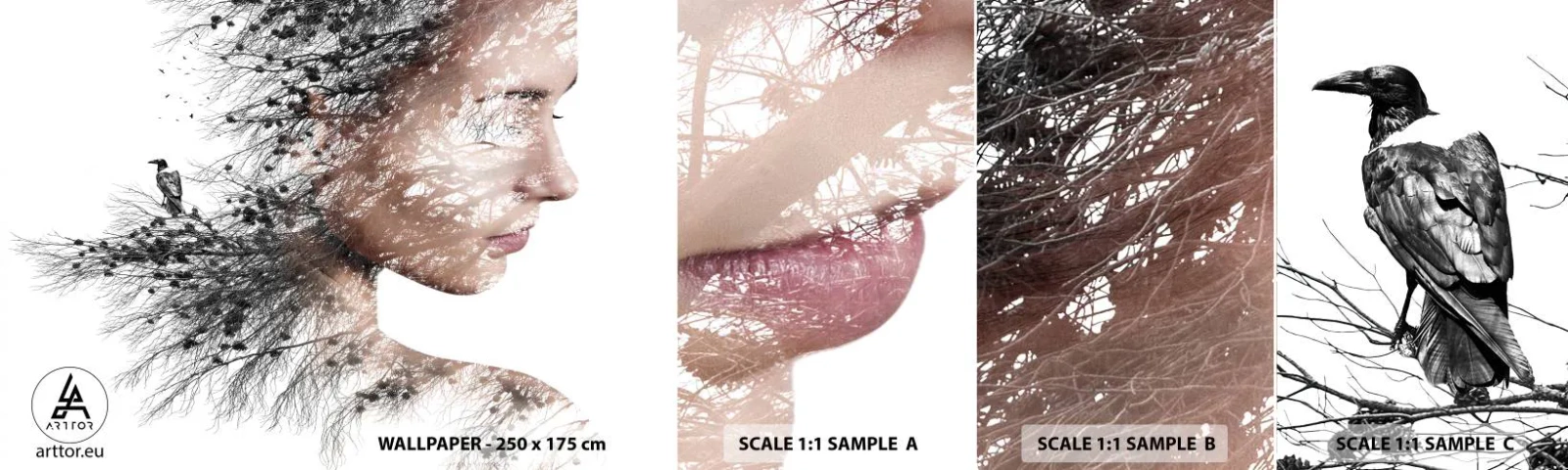 Fototapeten Muster Selbstklebend Deluxe Sticker - Der Geist des Waldes - Abstraktion, Das Gesicht einer Frau, Baum - 100x30 cm