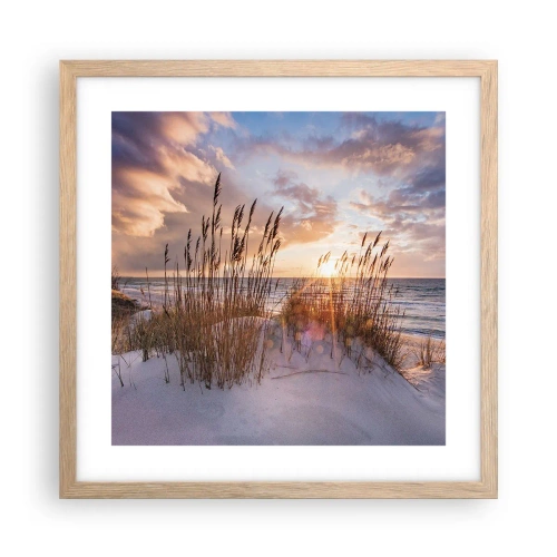 Poster in einem Rahmen aus heller Eiche - Abschied von Sonne und Wind - 40x40 cm