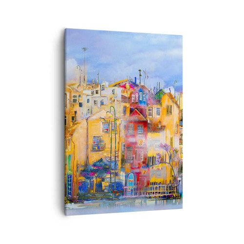 Bild auf Leinwand - Leinwandbild - Farbenfrohe Stadtgebäude im künstlerischen Stil - 50x70cm - Wir sind zusammen - Moderne Wanddekoration für Wohnzimmer und Schlafzimmer ARTTOR