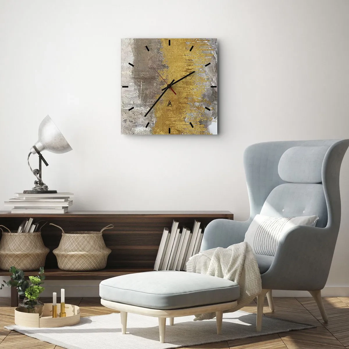 Wanduhr - Glasuhr - Abstraktes Muster in Gold und Beige - 30x30cm - Goldene Explosion - Moderne Wanddekoration für Wohnzimmer und Schlafzimmer ARTTOR