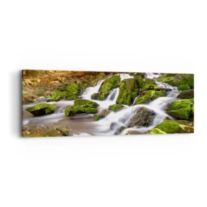 Bild auf Leinwand - Leinwandbild - Rasch durch den herbstlichen Wald - 90x30 cm