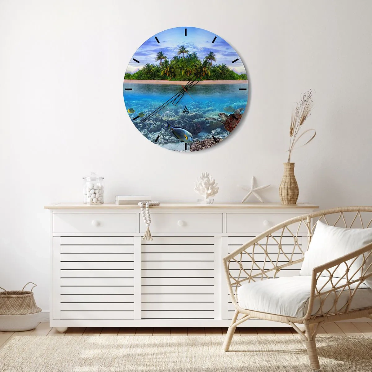 Wanduhr - Glasuhr - Heavenly Island lädt dich ein - 30x30 cm