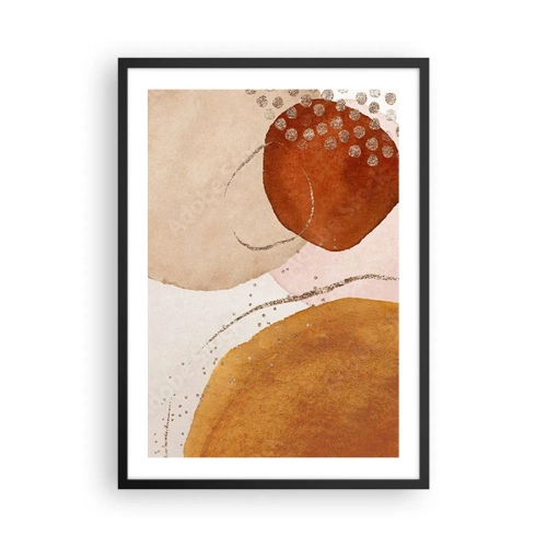 Poster in einem schwarzem Rahmen - Abstrakte Formen in Beige-, Braun- und Goldtönen - 50x70cm - Rundheit und Bewegung - Moderne Wanddekoration für Wohnzimmer und Schlafzimmer ARTTOR