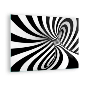 Glasbild - Bild auf glas - Eine schwarz-weiße Spirale, die einen dynamischen Raumeffekt erzeugt. - 70x50cm - Komposition: Tanzraum - Moderne Wanddekoration für Wohnzimmer und Schlafzimmer ARTTOR