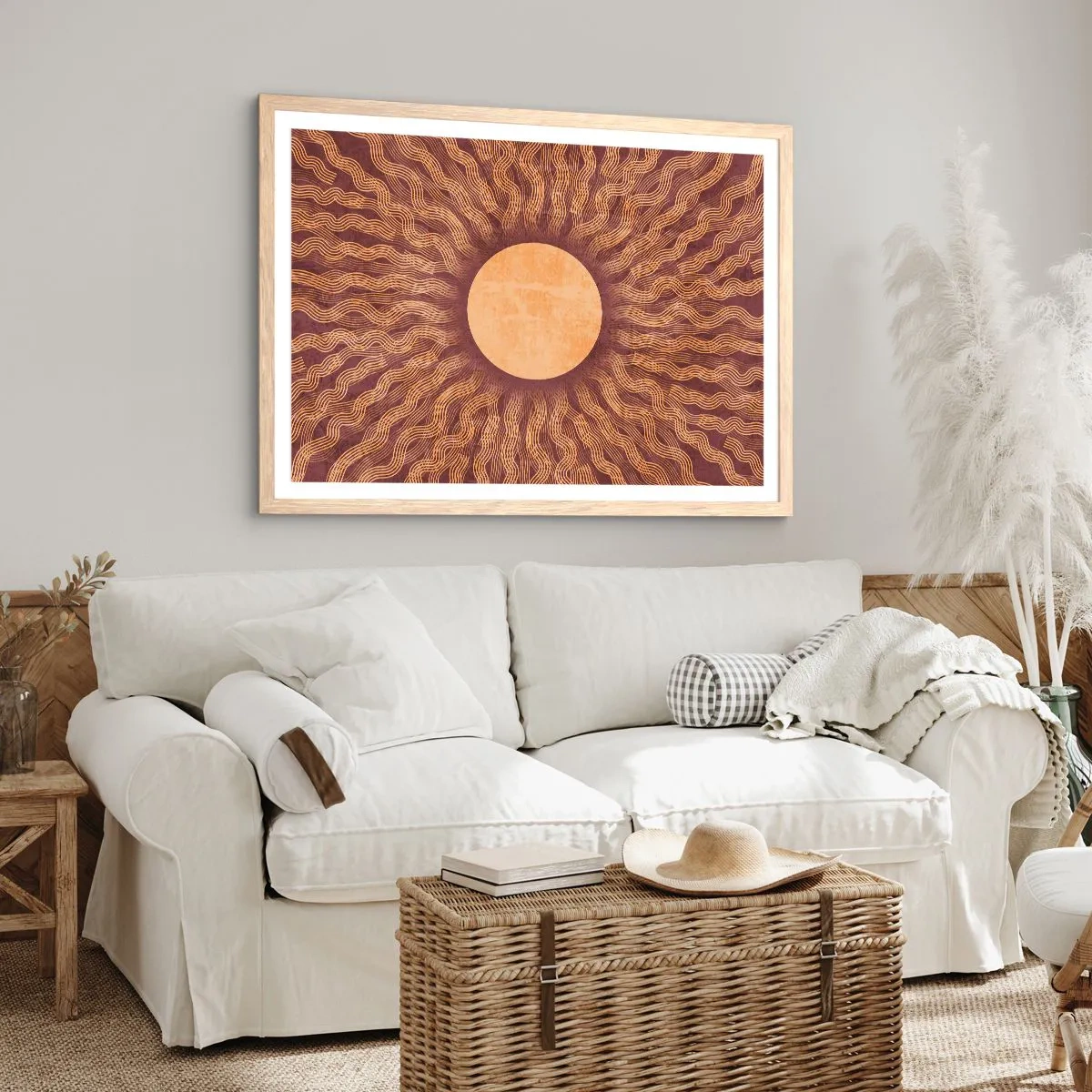 Poster in einem Rahmen aus heller Eiche - Sonnensymbol - 70x50 cm