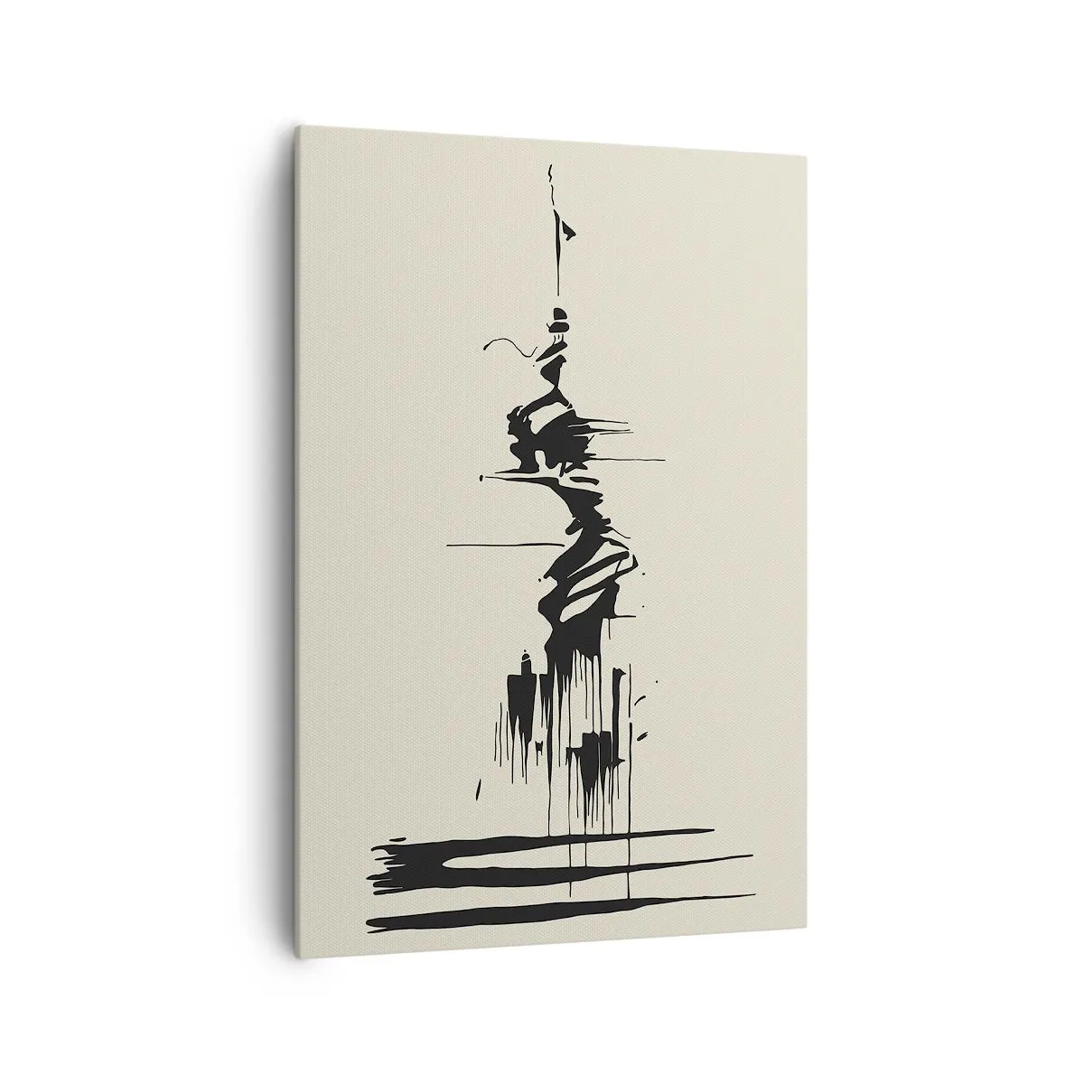 Bild auf Leinwand - Leinwandbild - Minimalistische Abstraktion mit schwarzen Linien auf hellem Hintergrund - 70x100cm - Hastige Abstraktion - Moderne Wanddekoration für Wohnzimmer und Schlafzimmer ARTTOR