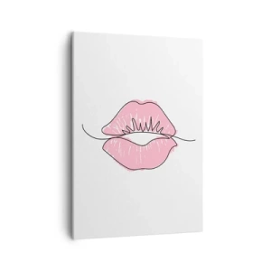 Bild auf Leinwand - Leinwandbild - Minimalistische Lippenzeichnung in einem Rosaton - 50x70cm - Bereit zum Küssen? - Moderne Wanddekoration für Wohnzimmer und Schlafzimmer ARTTOR