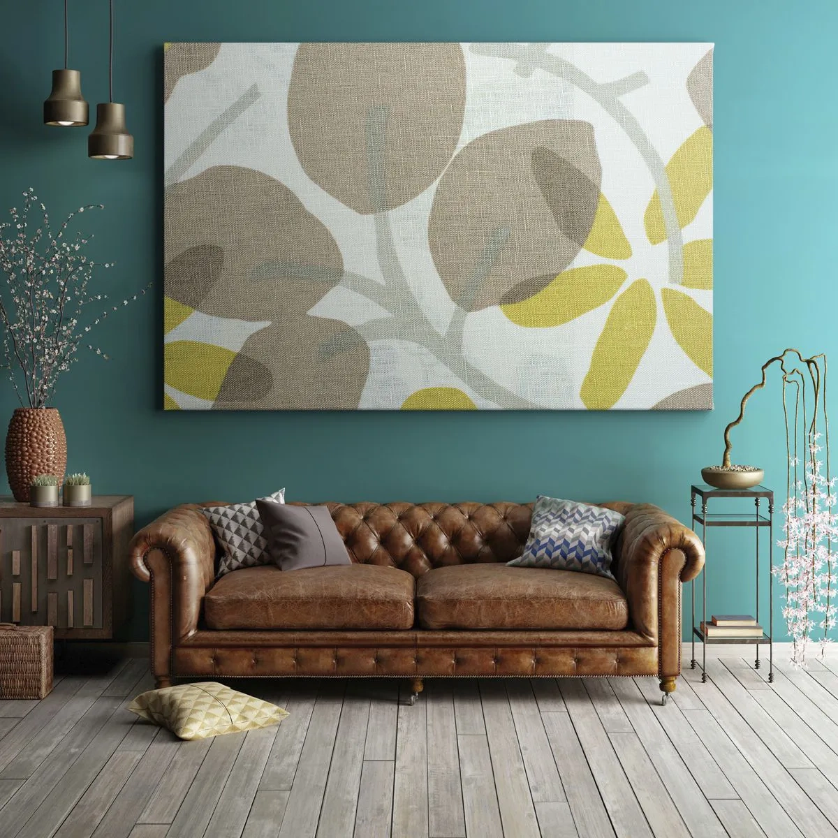 Bild auf Leinwand - Leinwandbild - Abstrakte Blätter in Beige- und Gelbtönen - 120x80cm - Komposition in voller Sonne - Moderne Wanddekoration für Wohnzimmer und Schlafzimmer ARTTOR