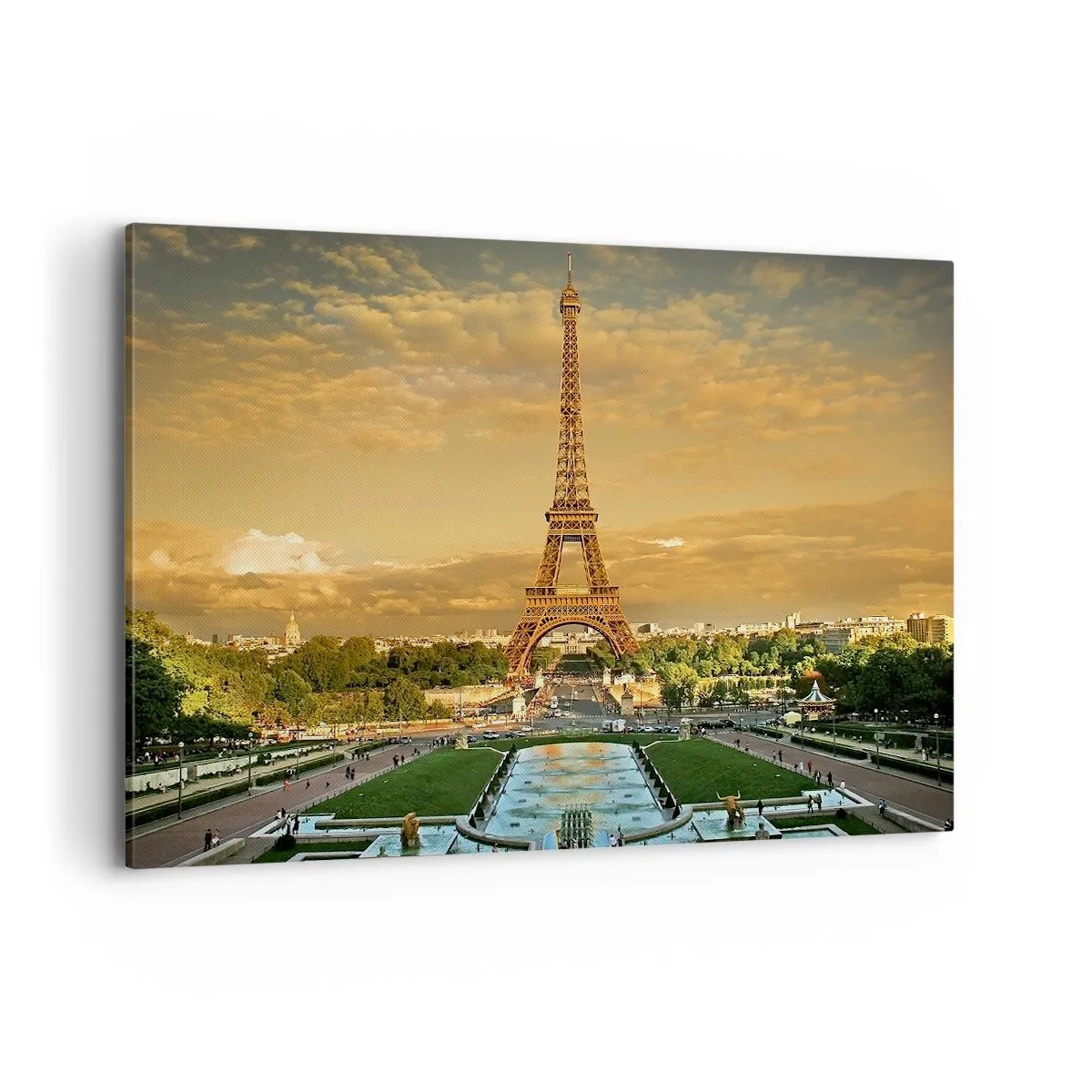 Bild auf Leinwand - Leinwandbild - Der Eiffelturm in Paris bei Sonnenuntergang - 120x80cm - Königin von Paris - Moderne Wanddekoration für Wohnzimmer und Schlafzimmer ARTTOR