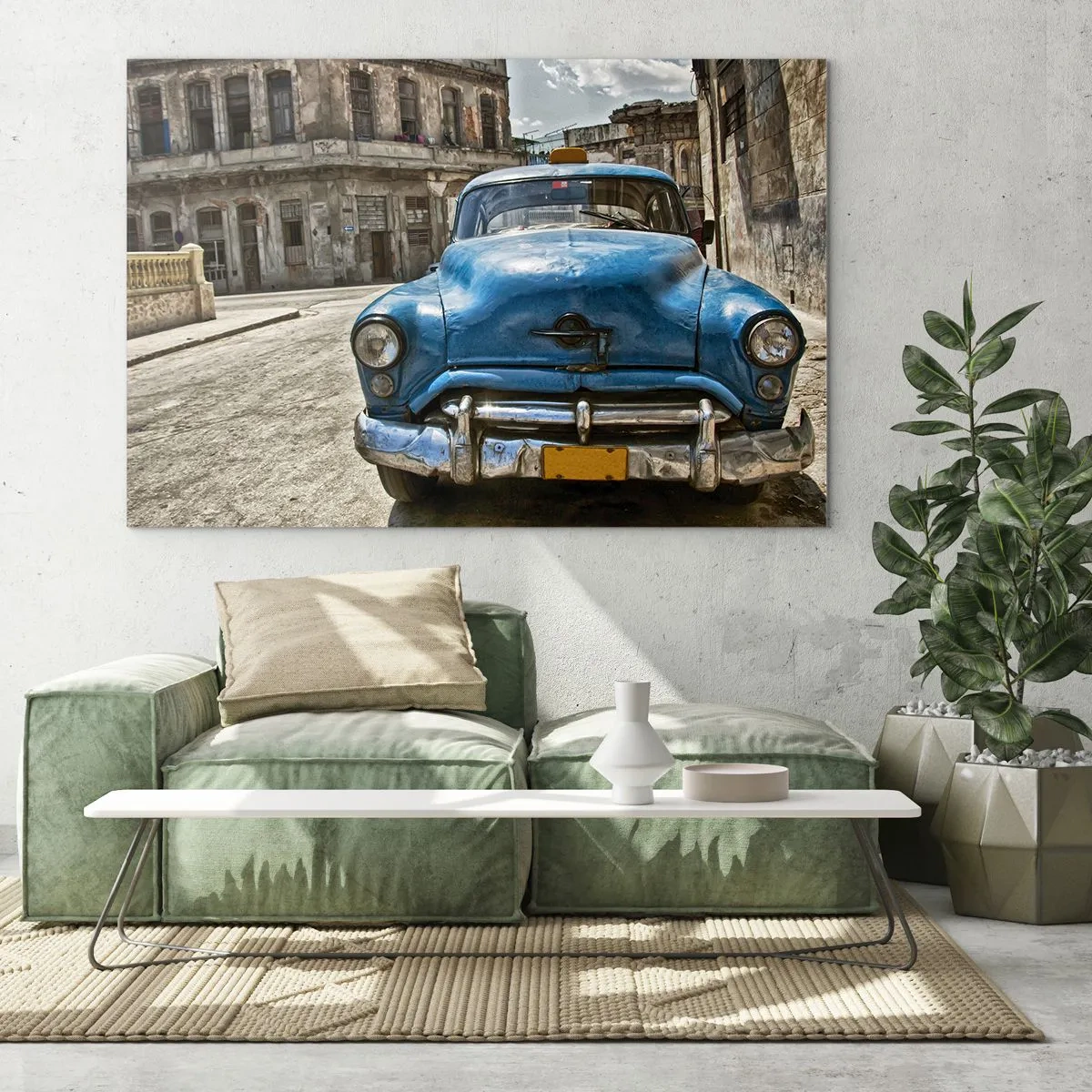 Glasbild - Bild auf glas - Kubanische Oldtimer auf den Straßen von Havanna - 70x50cm - Alt ist schön - Moderne Wanddekoration für Wohnzimmer und Schlafzimmer ARTTOR