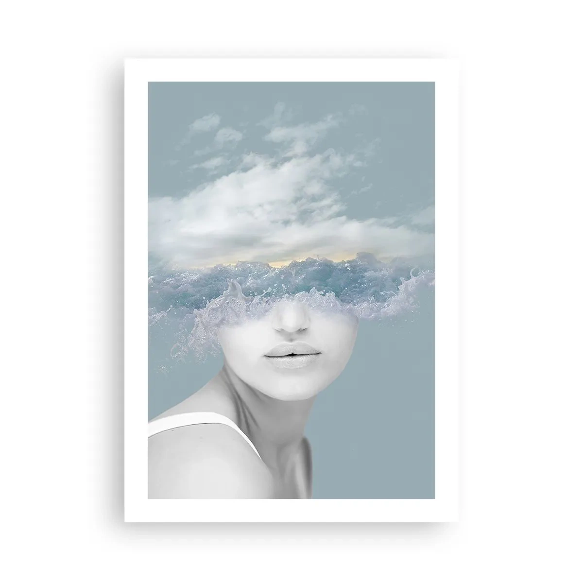 Poster - Eine Frau mit Meereswellen als Augen - 50x70cm - Mit dem Kopf in den Wolken - Moderne Wanddekoration für Wohnzimmer und Schlafzimmer ARTTOR