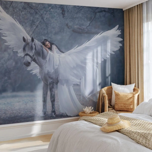 Fototapete Premium Sand - Ein inspirierter Moment - Abstraktion, Pferd, Frau - 250x175 cm