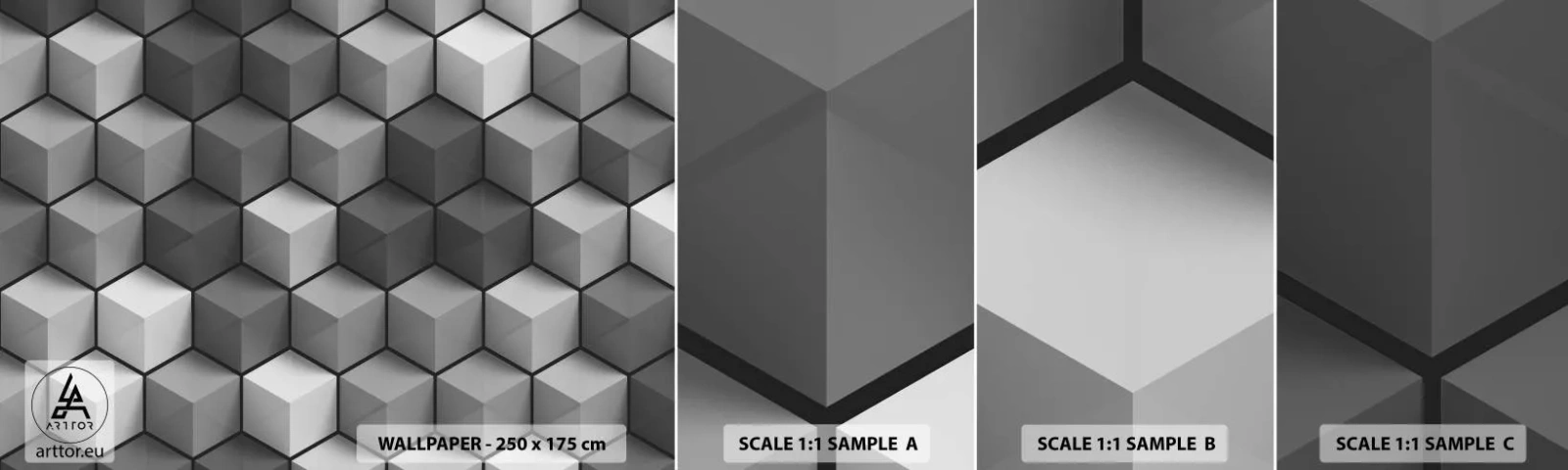 Fototapetenmuster Standard Eco - Kubistisches Puzzle - 3D, Würfel, Modern - 100x30 cm