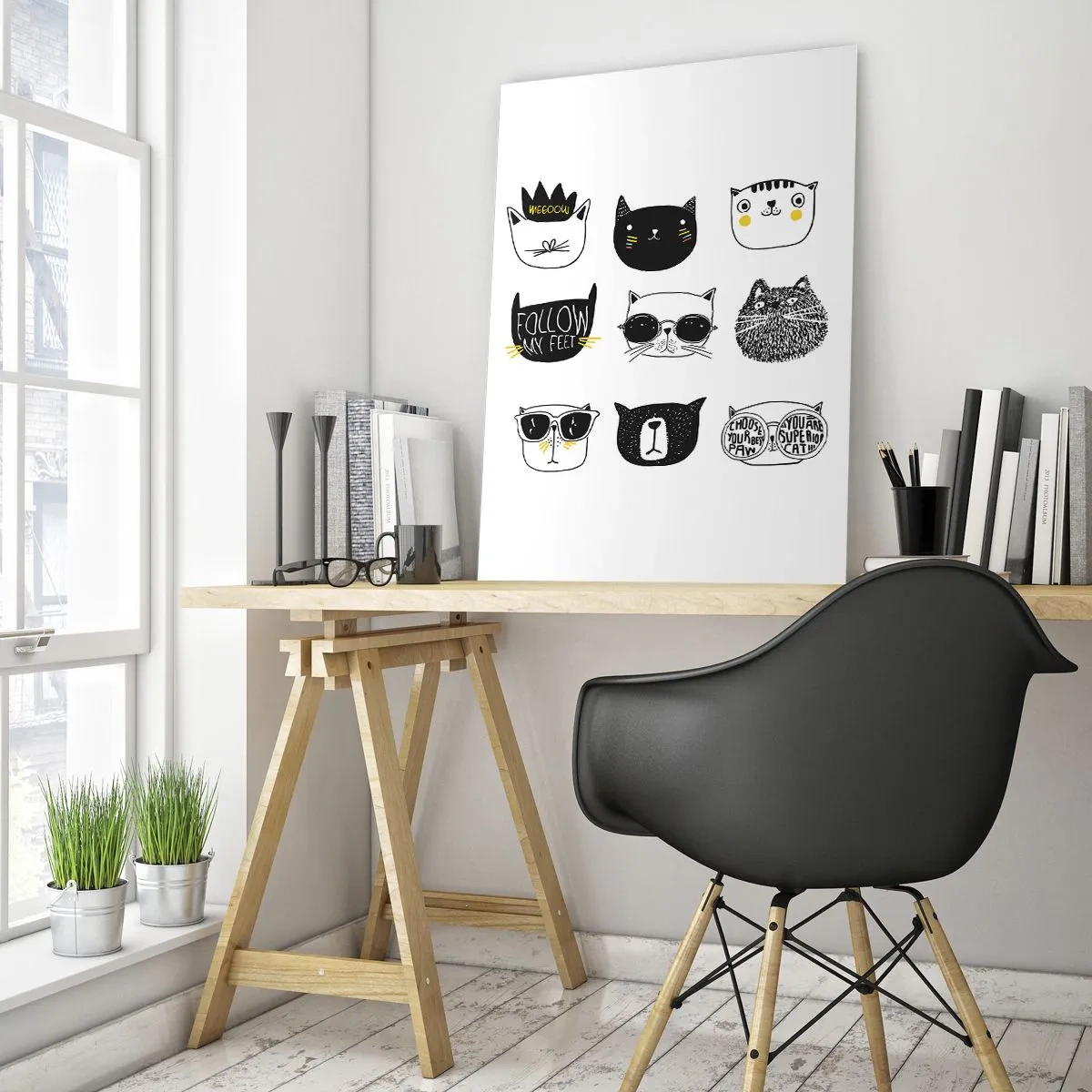 Glasbild - Bild auf glas - Stilvolle Katzenillustrationen im minimalistischen Stil - 70x100cm - Jeder andere - Moderne Wanddekoration für Wohnzimmer und Schlafzimmer ARTTOR