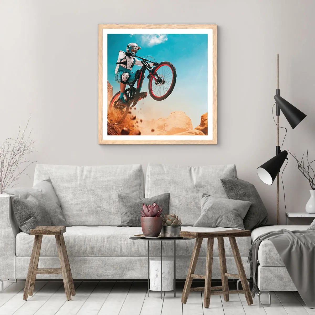 Poster in einem Rahmen aus heller Eiche - Fahrrad-Wahnsinn-Dämon - 60x60 cm