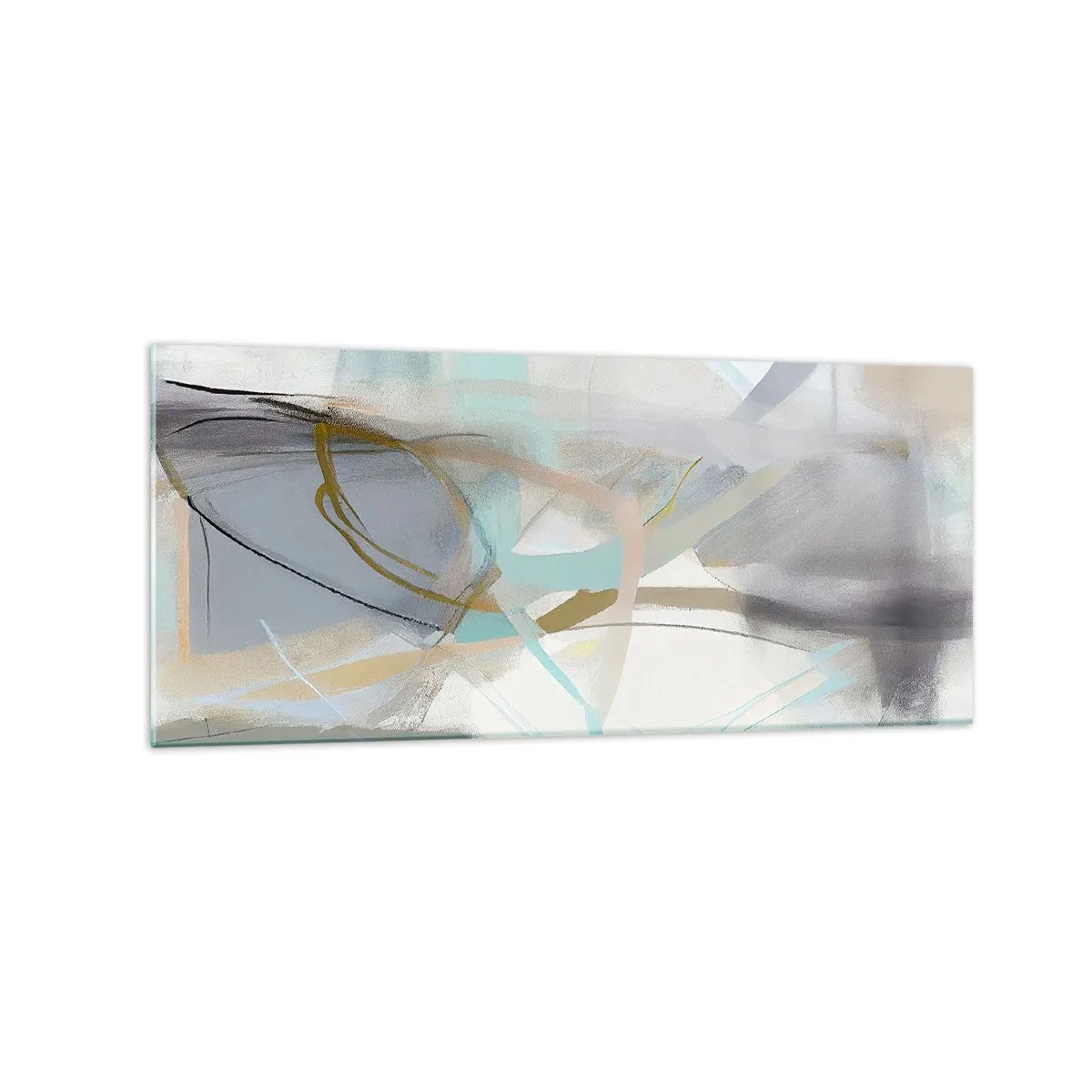 Glasbild - Bild auf glas - Pastellabstraktion mit zarten Linien - 120x50cm - Neblige Abstraktion - Moderne Wanddekoration für Wohnzimmer und Schlafzimmer ARTTOR