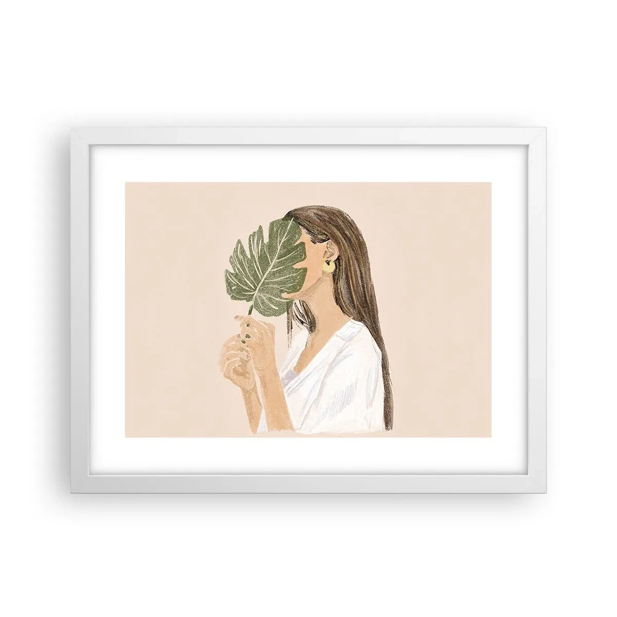 Poster in einem weißen Rahmen - Geheimnisvolles Porträt mit Fächer - 40x30 cm