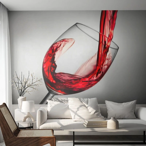 Fototapete Premium Sand - Farbe – Bewegung – Klang - Weinglas, Rotwein, Gastronomie - 350x256 cm