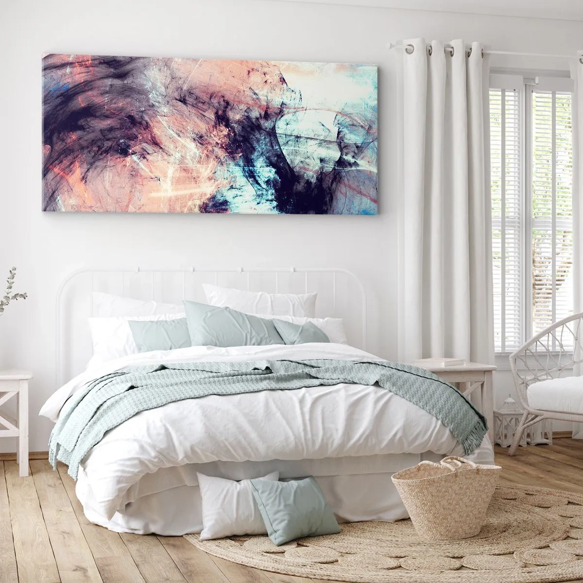 Bild auf Leinwand - Leinwandbild - Abstrakte Komposition in Pastelltönen und dunklen Tönen - 120x50cm - Fühle den Wind - Moderne Wanddekoration für Wohnzimmer und Schlafzimmer ARTTOR