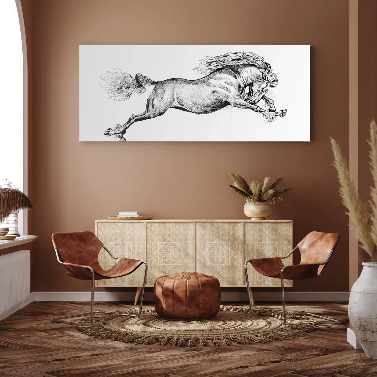 Bild auf Leinwand - Leinwandbild - Im Galopp festgehalten - 90x30 cm