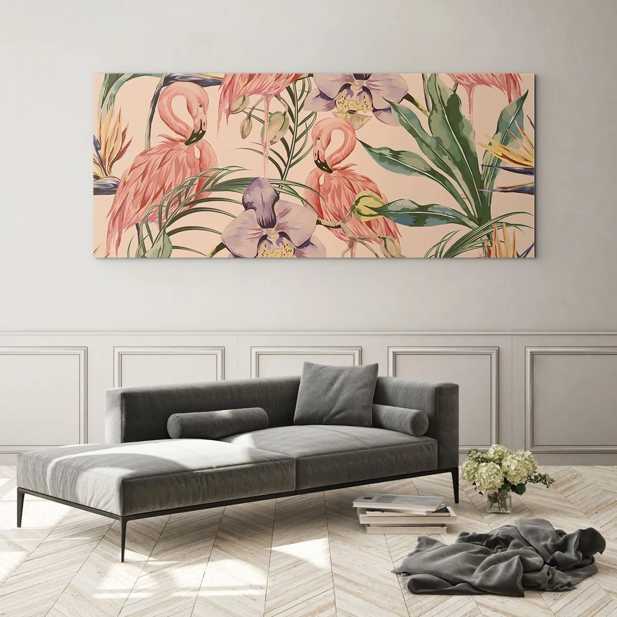 Glasbild - Bild auf glas - Rosa Ballett in Blumen - 100x40 cm