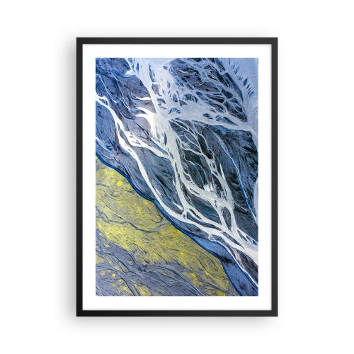Poster in einem schwarzem Rahmen - Eine abstrakte Komposition, die Flüssen und Felsen ähnelt. - 50x70cm - Felsmalereien der Natur - Moderne Wanddekoration für Wohnzimmer und Schlafzimmer ARTTOR