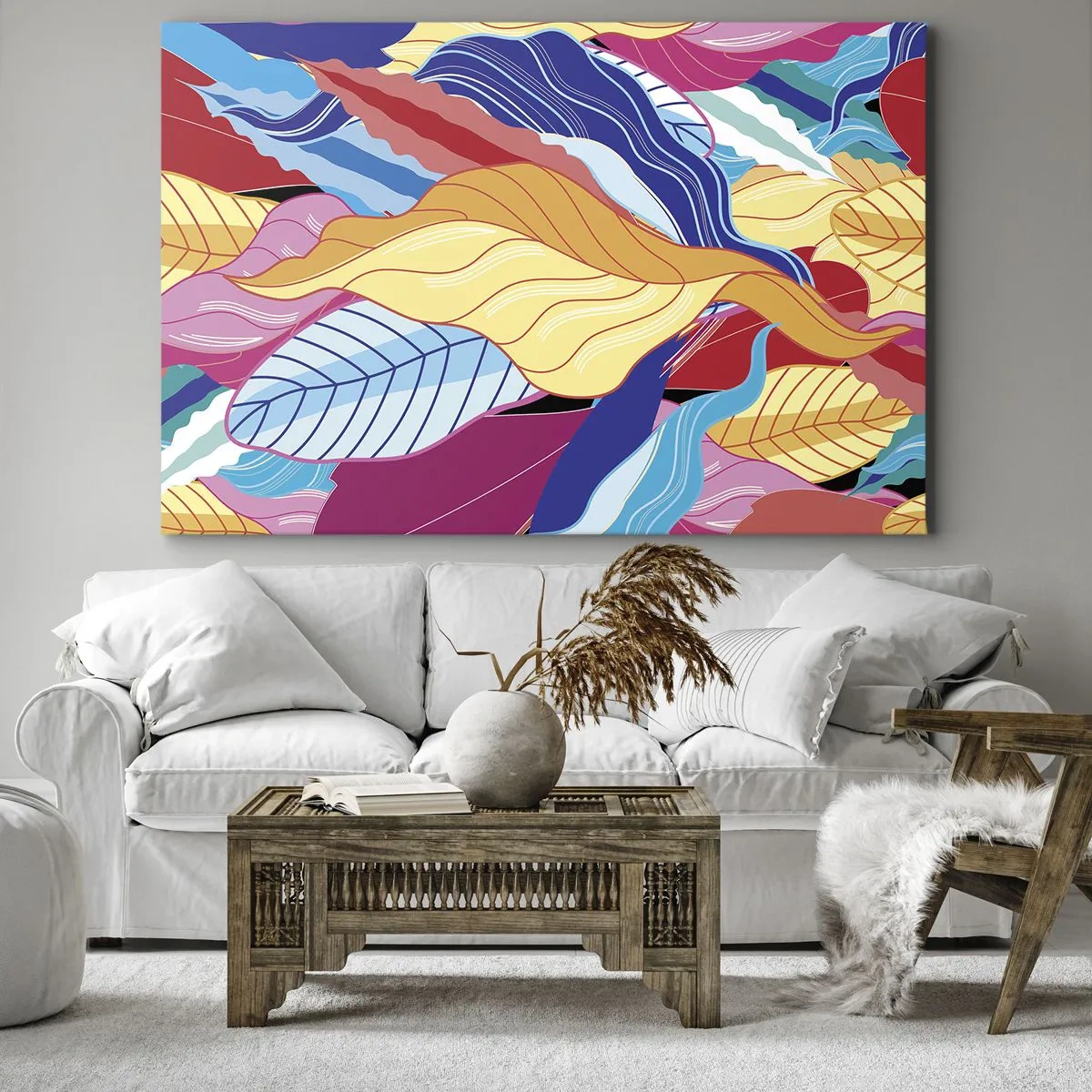 Bild auf Leinwand - Leinwandbild - Kräftig gefärbte Blätter schaffen eine dynamische Komposition - 70x50cm - Buntes Durcheinander - Moderne Wanddekoration für Wohnzimmer und Schlafzimmer ARTTOR