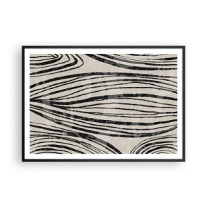 Poster in einem schwarzem Rahmen - Abstrakte Wellen in Schwarz-Weiß-Tönen - 100x70cm - Linienpool - Moderne Wanddekoration für Wohnzimmer und Schlafzimmer ARTTOR