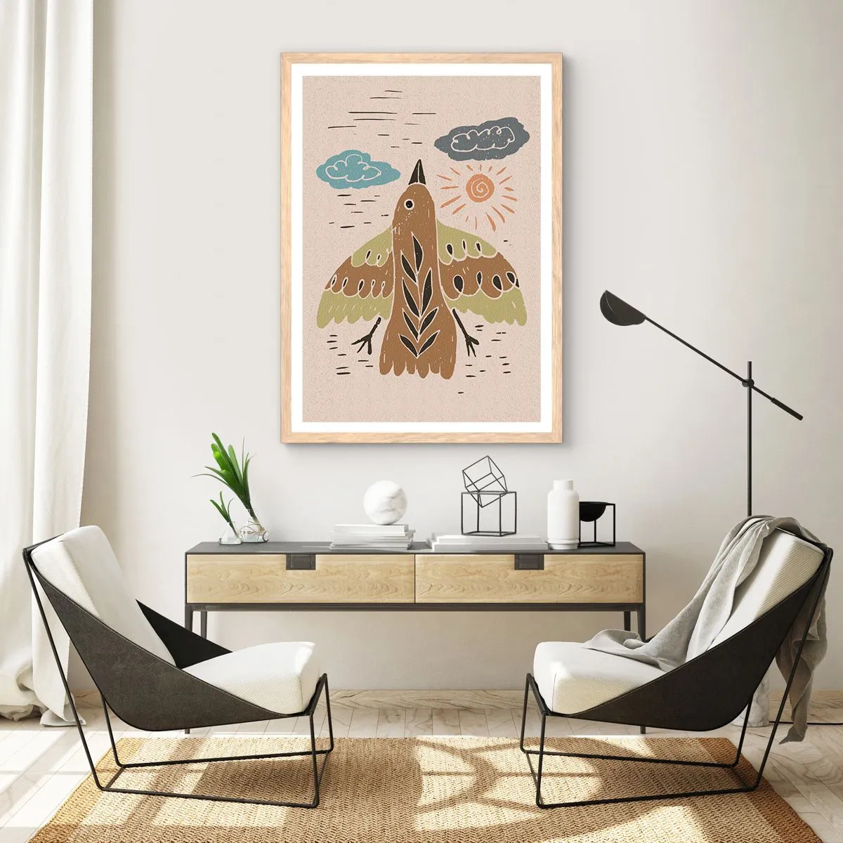 Poster in einem Rahmen aus heller Eiche - Guten Flug - 70x100 cm