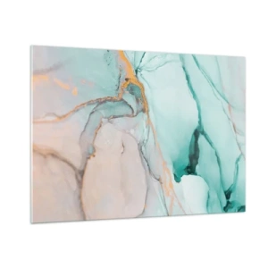Glasbild - Bild auf glas - Eine abstrakte Komposition in Türkis- und Goldtönen. - 100x70cm - Ein Tanz der Formen und Farben - Moderne Wanddekoration für Wohnzimmer und Schlafzimmer ARTTOR