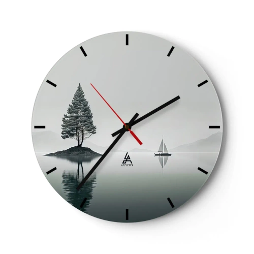 Wanduhr - Glasuhr - Eine minimalistische Landschaft mit einer Insel, einem Baum und einem Segelboot auf dem Wasser. - 30x30cm - Traum - Moderne Wanddekoration für Wohnzimmer, Küche und Schlafzimmer ARTTOR