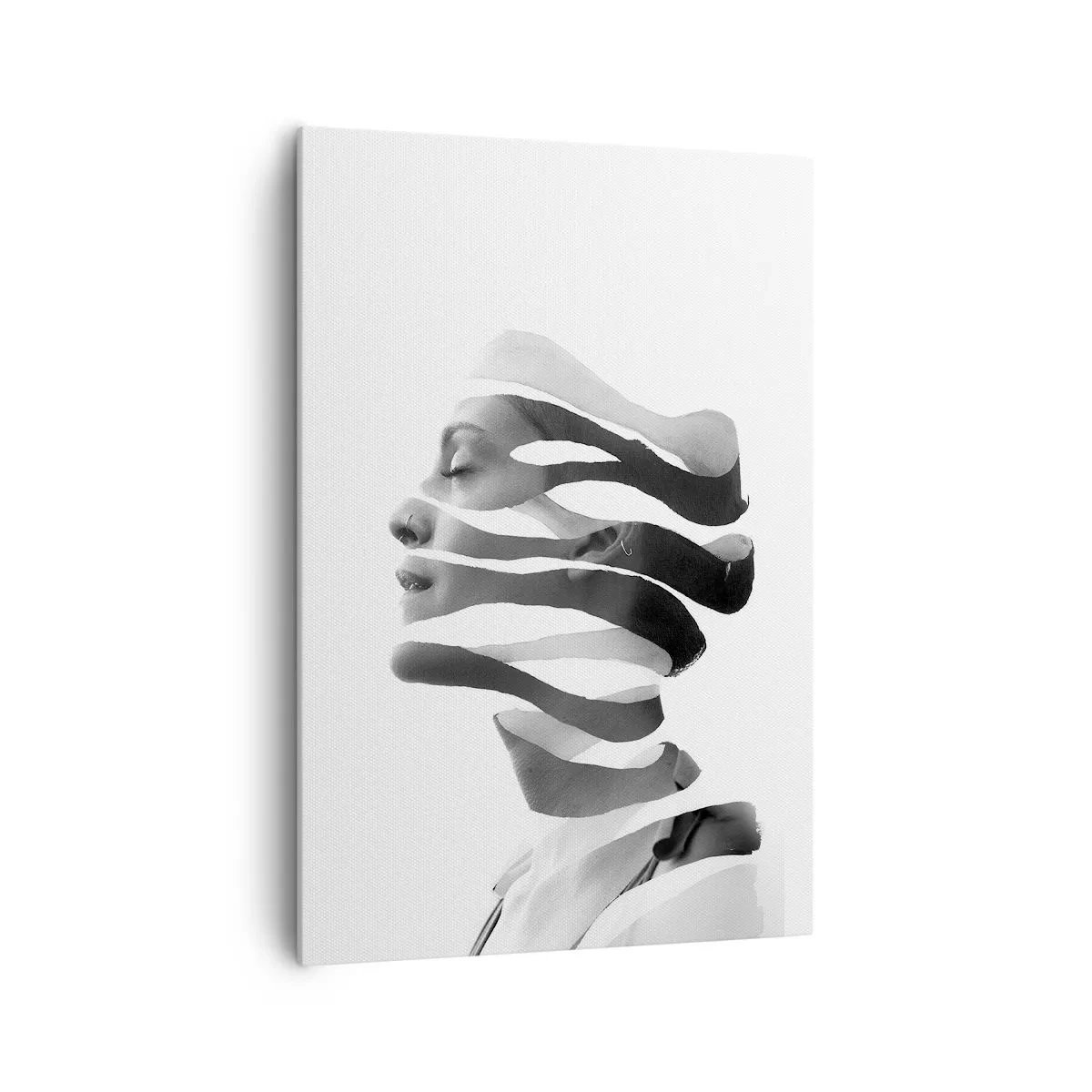 Bild auf Leinwand - Leinwandbild - Schwarz-Weiß-Porträt einer Frau mit surrealem Streifeneffekt - 70x100cm - Surreales Porträt - Moderne Wanddekoration für Wohnzimmer und Schlafzimmer ARTTOR